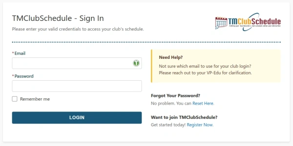 TMClubSchedule Login Form TMClubSchedule Login Page