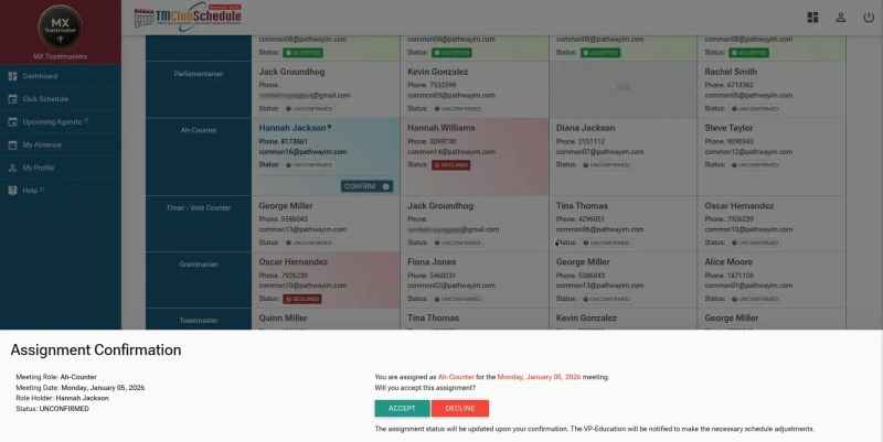 TMClubSchedule - Meeting Role Confirmation Dialog TMClubSchedule - Meeting Role Confirmation Dialog