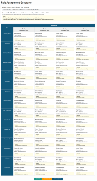Screenshot: Schedule Generator First Usage, generate full schedule