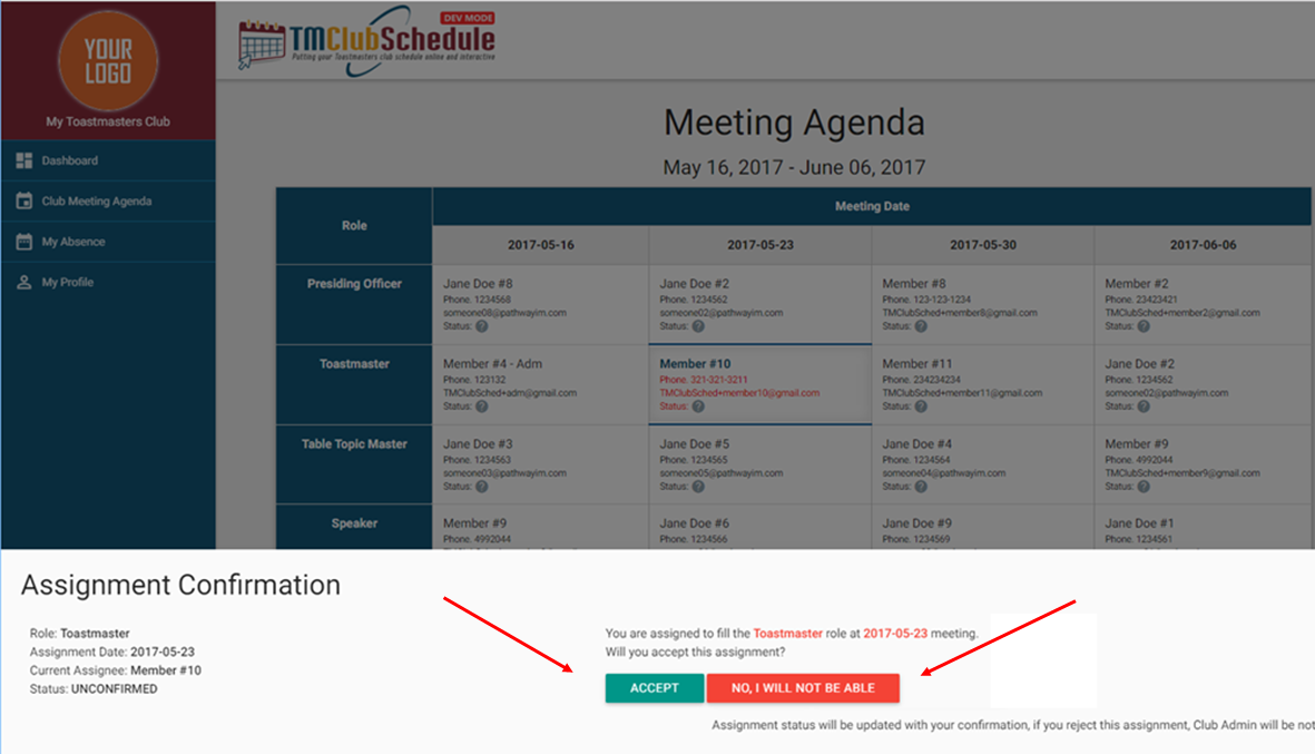 Screenshot: Agenda Action Dialog