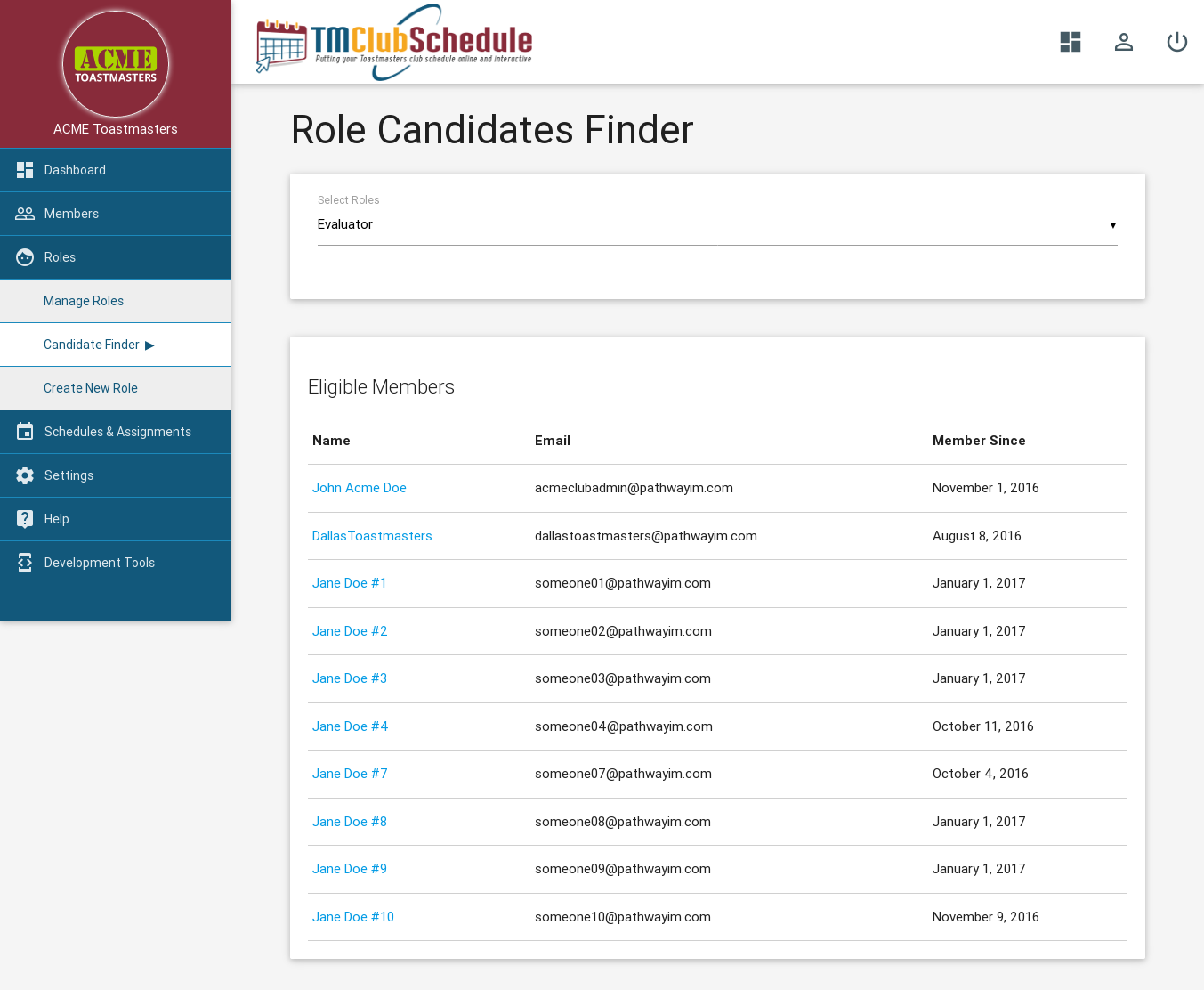 Screenshot: Candidate Finder