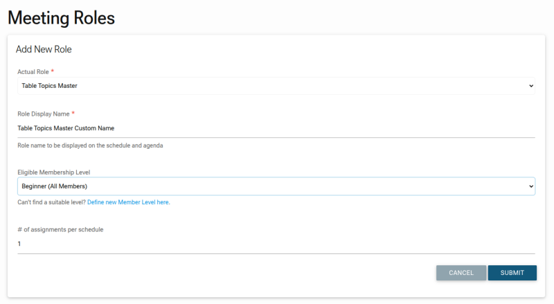 Screenshot: Adding Meeting Role