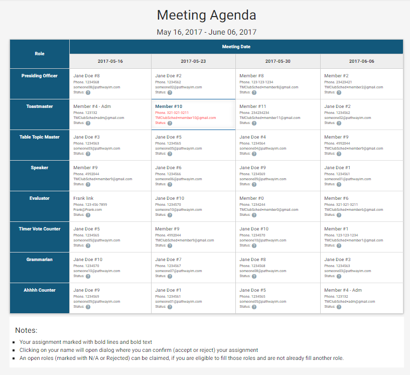 Screenshot: Agenda Display