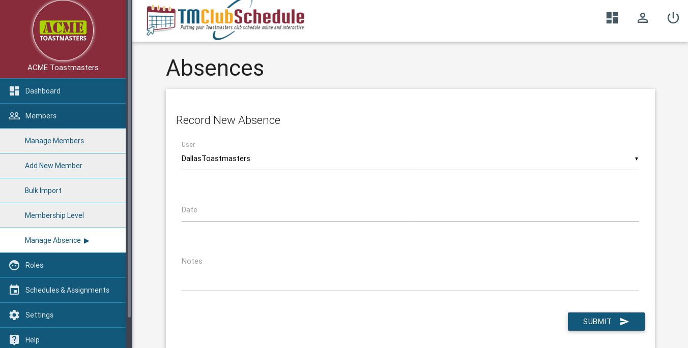 Screenshot: Add Absence Record