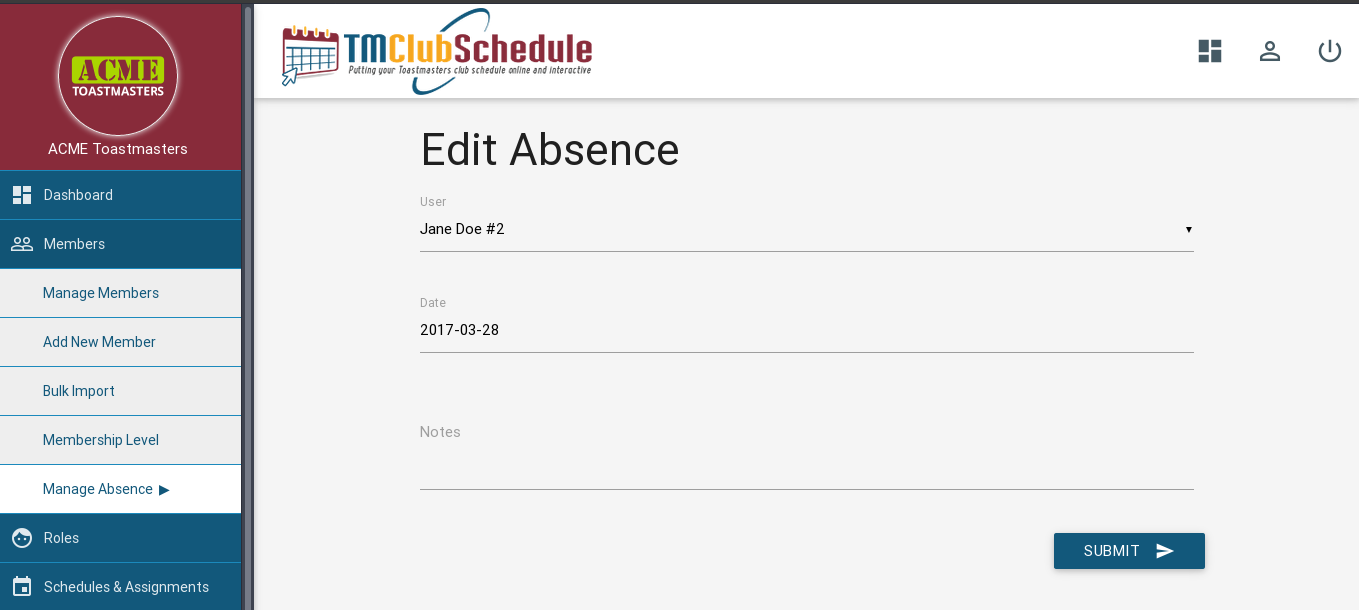 Screenshot: Editing Absence Record