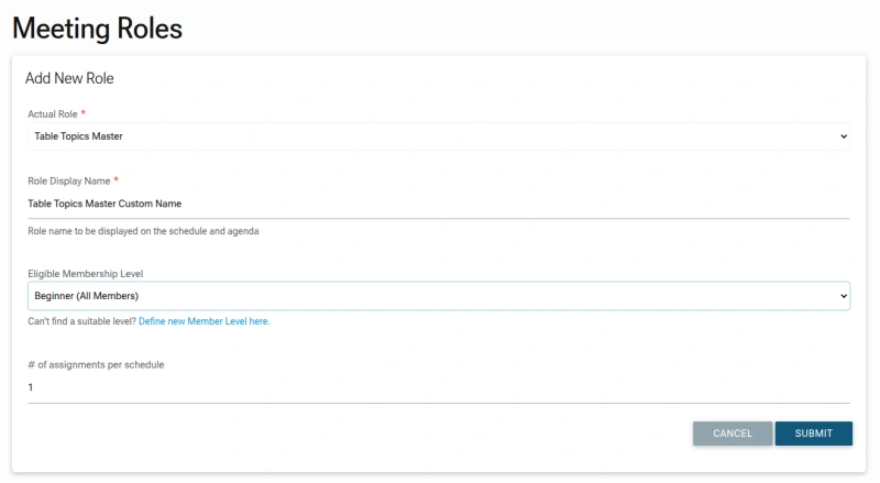 Screenshot: Adding Meeting Role