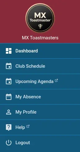 TMClubSchedule Member Dasboard Menu