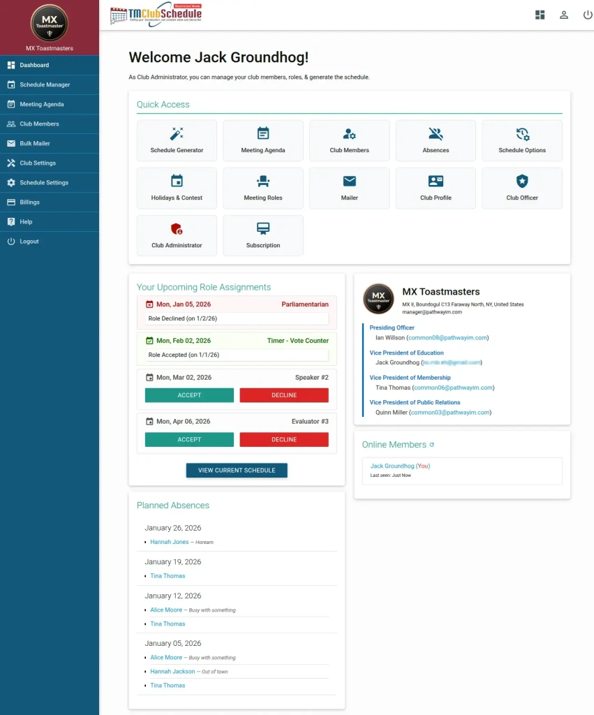 TMClubSchedule VP-Education Dashboard TMClubSchedule VP-Education Dashboard
