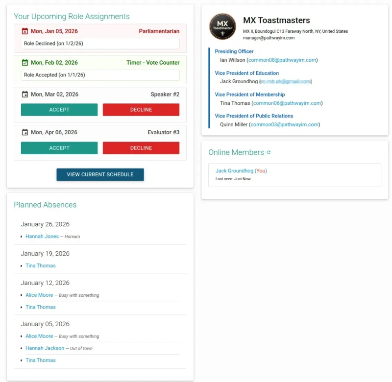 TMClubSchedule VP-Edu Information Widgets